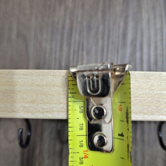 Handmade 10 inch Wall Mount 5 Hook Key/Hat Rack Brown Solid Wood Black Hooks - Picture 8 of 9